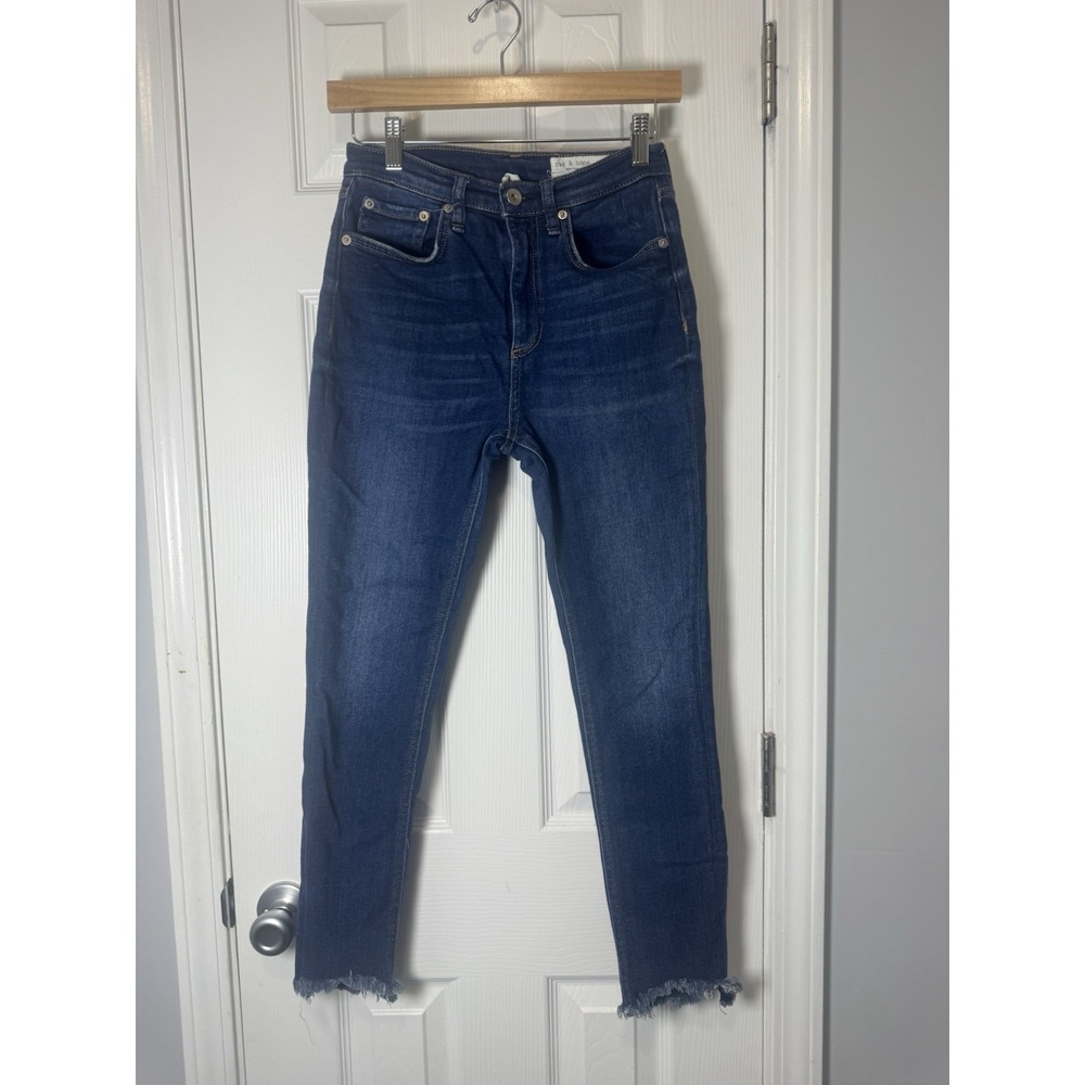 Rag & Bone High Rise Ankle Skinny Jeans Womens 26 Medium Wash Raw Hem Stretch